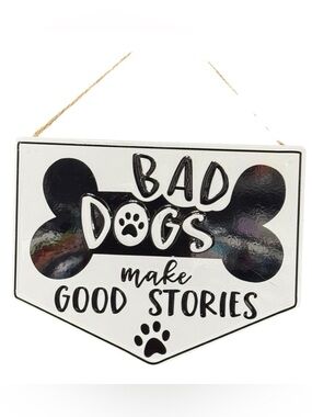 Funny Dog Bone Hanging Sign in Black and White